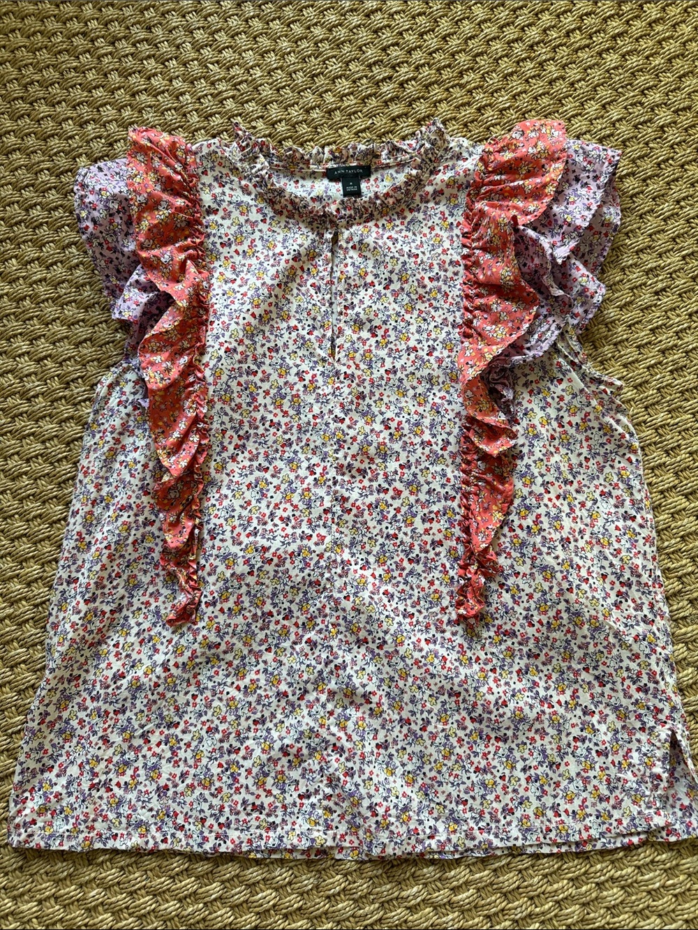 Ann Taylor Floral Ruffle Tank Top - Medium